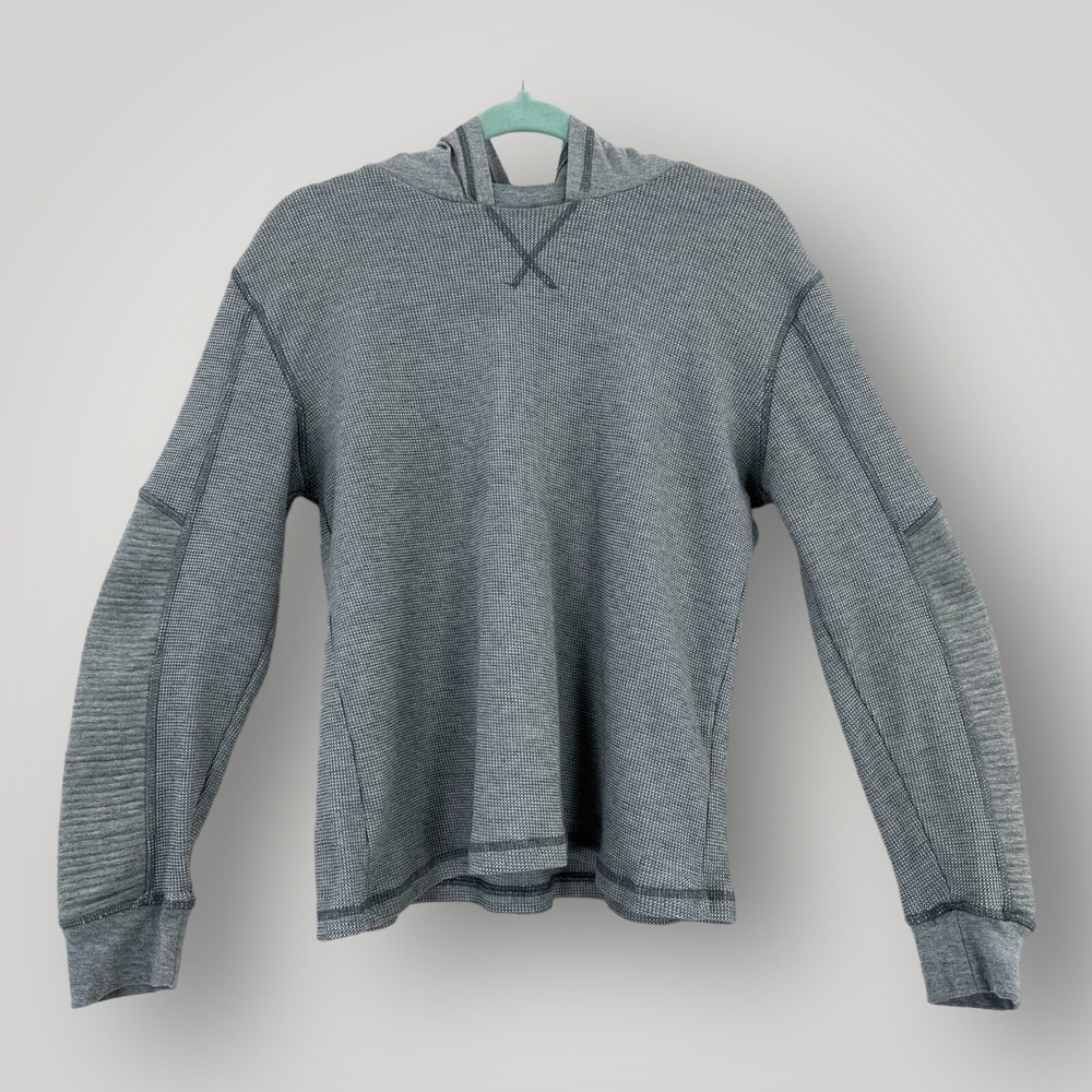 Amongst Others Pullover Hoodie Womans MEDIUM Waffle Knit Cotton Gray Long Sleeve